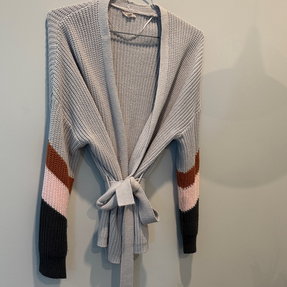 Hem & Thread Gray Cardigan with Color Block Sleeves